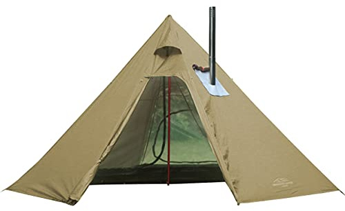 2 Persons Tipi Hot Tents with Inner Mesh, Lightweight, Standing Room for Hunting Family Team Backpacking Camping Hiking (Olive Drab with Mesh)