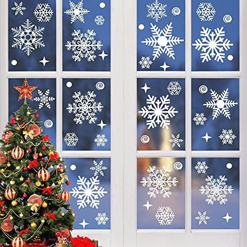 Exiiantag 262Pcs Christmas Window Stickers,Reusable Christmas Snowflake Stickers,Removable Static Clings Snowflakes Window Clings for Xmas Decoration