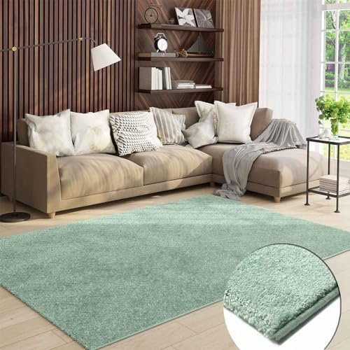 VIMODA Teppich Wohnzimmer Kurzflor Einfarbig für Schlafzimmer kinderzimmer weicher pflegeleichter, versch.- Größen, Farben, Farbe:Grün, Size:200x280 cm