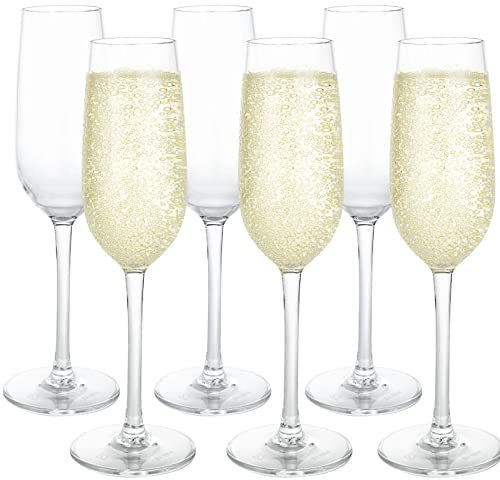 YOUNTHYE 6Pcs Champagne Glasses Plastic Champagne Flutes, 6.8oz/200ml Clear Plastic Prosecco Glasses Wine Glasses Reusable Unbreakable for Wedding, Birthday, Bar, Anniversary Parties