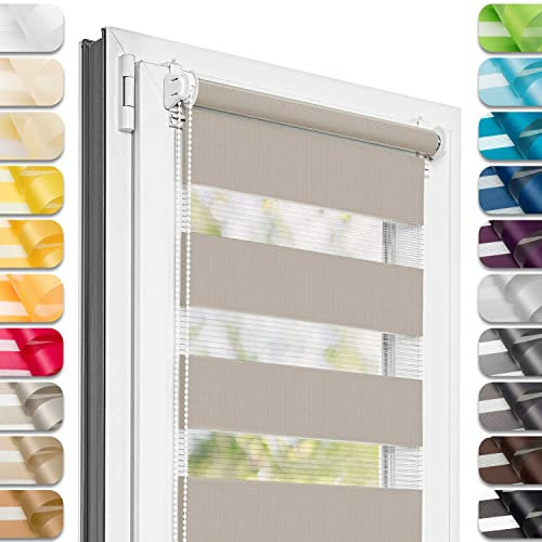 Estika Doppelrollo Klemmfix ohne Bohren - 45 cm x 120 cm - Grau-braun - 27 Stoff Farben, Tag und Nacht Duo Rollo, Rollos für Fenster ohne Bohren, Fenster sichtschutz (45 cm Stoffbreite)