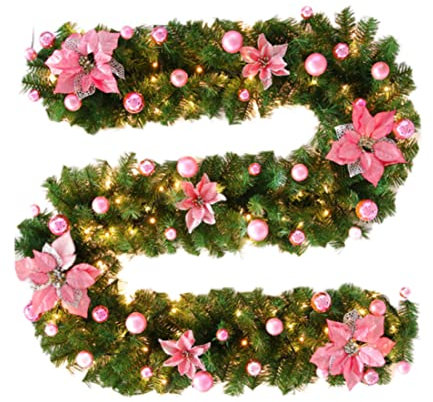 Decorazioni di ghirlanda di Natale a led pre -illuminata ghirlanda di Natale con luci per scale camini decorazioni rosa, decorazioni di ghirlanda natalizia