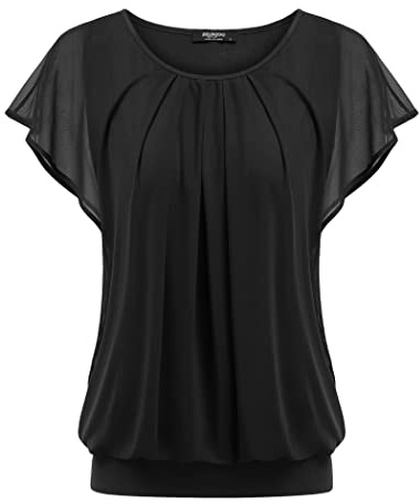 Zeagoo Blusa para Mujer Manga Murciélago Elegante Camiseta Verano | Color Sólido Floral Malla Tops| Cuello Redondo Tshirt| S-3XL