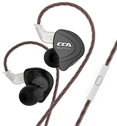 CCA C10 Wired Earbuds in-Ear Headphones with Microphone,4BA+1DD 5 Driver in-Ear HiFi Metal Earphones IEMs with Zinc Alloy Faceplate,Detachable Cable for Singer Guitarist Drummer(Matte Black,with Mic)