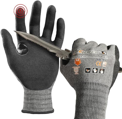 Schwer A4 AIR-SKIN Cut Resistant Work Gloves AR5918 with Extreme Lightweight & Thin, Grip Gloves for Gardening, Fishing, Mechanic, Refined Work, Touch-Screen, 3D-Comfort Fit, 1 Pair (L)