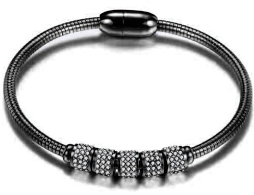 JUDE Stainless Steel Cubic Zircon Snake Chain Bangle Bracelet (Black)