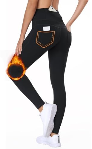 BAYGE Leggings Térmicos Mujer Invierno Forro Polar Cintura Alta Impermeables Opacos Slim Fit Jeggings Pantalones de Yoga Senderismo Deportivos Medias con Bolsillos, Negro, XL