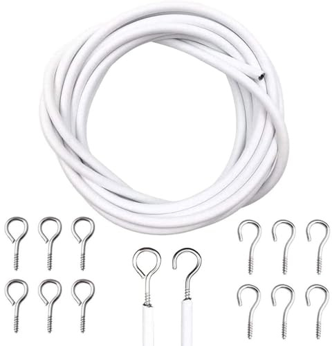 BML 5 Meter Curtain Wire with Hook and Eyes | Multi-Purpose Decoration Net Voile Curtain Wire Cable | White Hanging Cord Kit for Hanging Net Curtain