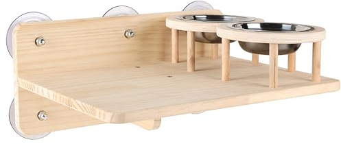 Cat Window Shelf Feeding Station,Wood Window Seat Mounted with Heavy Duty Suction Cups for Cats Sunbathing and Overlooking