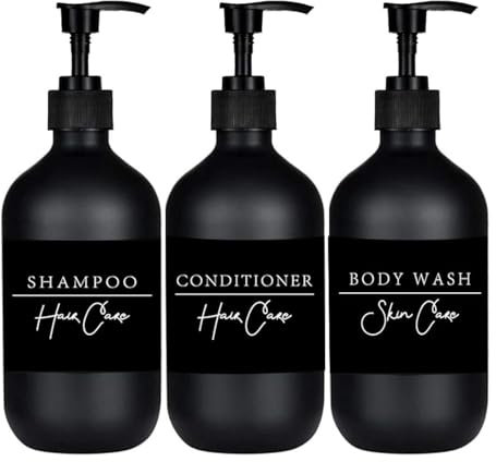 Confezione da 3 dispenser per shampoo e balsamo, 500 ml, bottiglie ricaricabili per gel doccia per bagnoschiuma, sapone per le mani, lozioni, sapone per piatti, bottiglie per shampoo in plastica senza