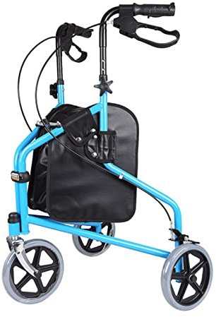 Rollator mit 3 Rädern, leicht und faltbar, für Senioren, ältere Menschen, Karbonstahlrohr, zusammenklappbar, 3 Räder mit feststellbaren Bremsen und Tragetasche, aufrechter Rollator, höhenverstellbar,