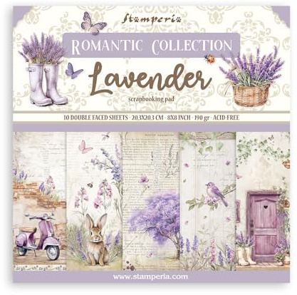 Stamperia - Scrapbook Paper Pad for Scrapbooking, Albums, Card Making, Bullet Journalling, and More, Acid Free, Double-Sided, Perfect for Hobbies, Crafts, and Gifting (Lavender) (20.3 x 20.3cm)