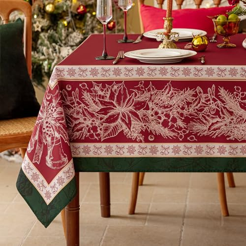 Romanstile Tablecloth Christmas Red Washable 100 x 140 cm Flowers Rectangular Tablecloths Water-Repellent Table Cloth Tablecloth Lotus Effect Tablecloth Stain Protection for Dining Table, Party,