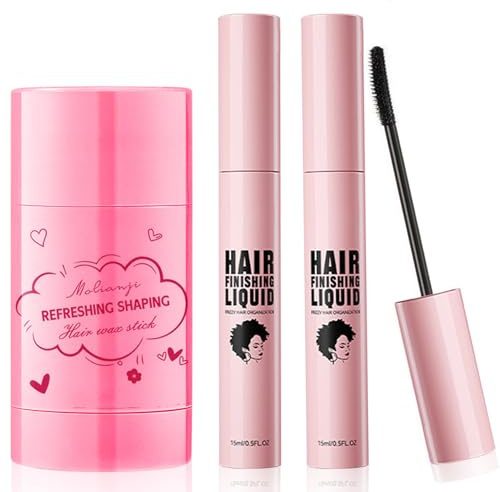 Hair Finishing Stick - 15ml Fly Away Hair Stick - Hair Mascara for Flyaway Hair - Hair Tamer Shaping Gel Moisturizing Not-greasy Flash Moment Stick (2pc Finishing Stick & 1pc wax stick)