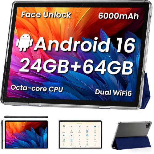 TUOHAITIME Android 14 Tablet,10 inch Tablets, Octa Core CPU, 10GB+64GB+512GB Expansion, 1280x800 Display Screen, Wi-Fi6, Dual Cameras, 6000mAh Battery,Support Widevine L1 Google Kids Space, Blue