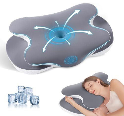 JINXIA Konturiertes Memory Foam-Kissen für Nacken- und Schulterschmerzen,Ergonomisches Orthopädisches Nackenstützkissen, Rücken-/Seiten-/Bauchschläferkissen zum Schlafen,Grau