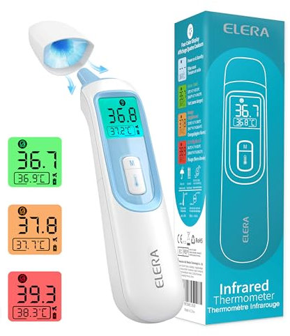 ELERA Fieberthermometer Ohr, Fieberthermometer Baby Kontaktlos mit 4 Messmodi, Fieberthermometer Digital mit Lautloser Funktion und1 Sekunde Schnelle Messung