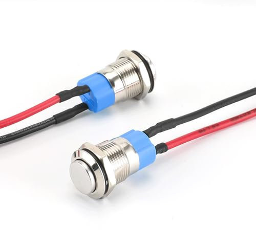 QZKJQDD 12mm Wasserdicht Schalter, Wasserdichte Drucktaster,Verriegelung Druckschalter,Selbstsichernder Edelstahl taster Schalter 12v /230v Geeignet für Hupen,Autoklingeln,Autos usw Mit Draht(2 Stück)