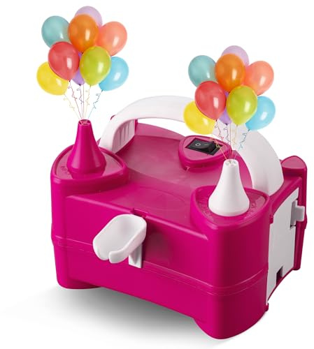Scott 11 Electric Balloon Pump with Dual Nozzle, Portable Balloon Inflator 220v-240v 600w, Electric Air Pump for Birthdays, Parties, Wedding and Event Decorations (PINK)