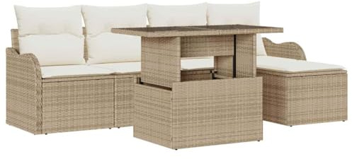 vidaXL 6-delat trädgårdsoffset med kuddar Beige Poly Rattan Modulär Design Justerbara Fötter Komfort för Utomhusutrymmen Polyesterkuddar Möbler Sittpatio Loungeset Väderbeständigt Bekvämt