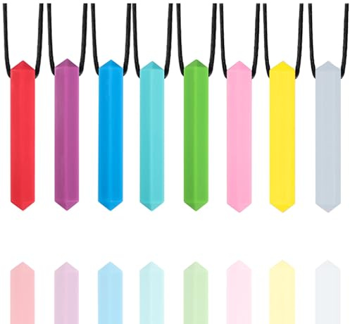 FITULABO Collar masticable para niños sensoriales, 8 juguetes de dentición para bebés, juguetes sensoriales para masticar para niños autistas, TDAH, niños pequeños, adultos (forma de diamante)