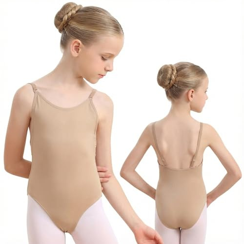 Nude Leotard for Women & Girls, Nudes Camisole Leotard for Ballet Dance Gymnastics with Adjustable Strap & Clear Strap, Dancewear Dance Undergarment for Girl Adult (Girls, Nude, 5-10 Years)