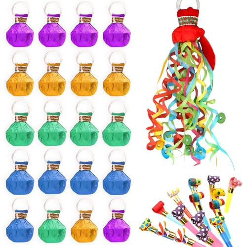 32Pcs Party Poppers Set, Colourful Party Streamers and Confetti Cannons with Blowers, Hand Thrown Ribbon Crackers for Birthday, Wedding, New Year Celebrations