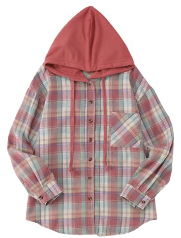 Camisas Franela Cuadros para Mujer Sudadera con Capucha Camisa Manga Larga Tama?o Chaqueta Blusa Botones
