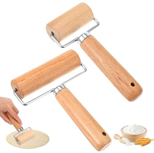 Qianyu 2 PCS Baking Pizza Dough Roller Baking Wooden Rolling Pins Non-Stick T-shape Baker Pastry Roller Set for Home Kitchen Cooking Cookie Bread Tortilla Dumpling Fondant Clay