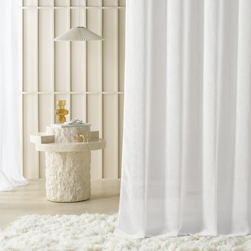 ROOM99 Cortina con cinta fruncidora Sensia, 400 x 260 cm de ancho x 260 cm de alto, transparente, moderna, para salón, dormitorio, para sistema de rieles, color blanco, aspecto de lino, liso, 1 unidad