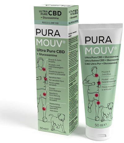 PuraMouv Cannabis Unguento CBD Crema 600 mg con glucosamina – Unguento alla canapa per muscoli e articolazioni – Gel Extra forte, senza THC, dermatologicamente testato – Supporta dolore e