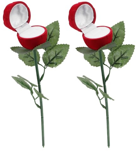 SUPVOX Scatola Porta-Anelli Rossa a Forma di Rosa 2 Pezzi Contenitore Porta-Fedi Nuziali Decorativo per Matrimonio e Regalo Romantico di San
