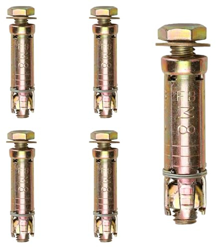 5Pcs M8*60mm Anchor Bolt,Wall Anchors for Brick,Heavy Duty Long Expansion Shield Anchor Bolt,Hex Bolt Sleeve Concrete Expansion Screw,Heavy Duty Wall Fixings Plugs