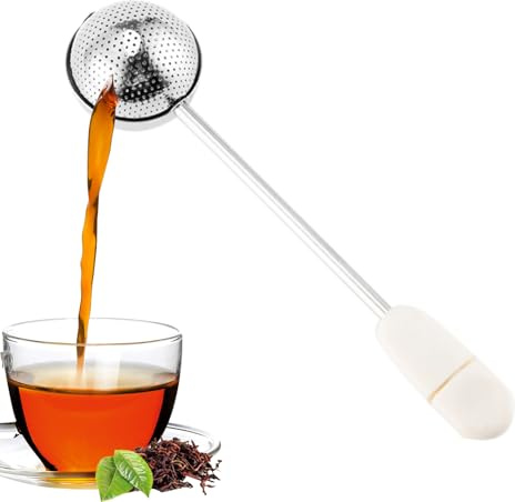 Löst blad tebryggare – 4,2 x 18,5 cm rostfritt stål teinfusioner, diffusorverktyg med långt handtag | Tillbehör för att brygga lösa tekoppar, muggar, varm daglig användning, drickare, kökstillbehör