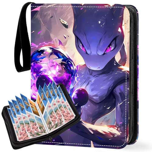 Trading Card Binder 4 Pocket,50 Pages,400 Pockets,for Card Collections | Waterproof Card Folder with Zipper,Portable,Trading Card Albums,PU Material Card Binder Folder for Boys Girls(CM-400 Pockets)