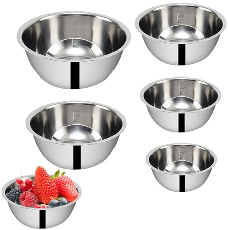 Boles de Mezcla de Acero Inoxidable,5 Piezas Aptas para Apilar Preparación de Comidas y Ensaladas,Para Almacenar y Servir Alimentos - Para Hogar Hotel Apartamento Cantina Cocina Comedor Camping
