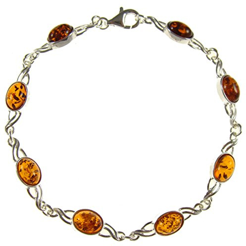 Bracciale donna in ambra naturale baltica e argento 925-20cm