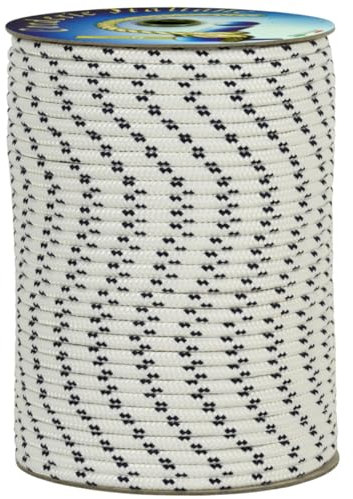 Corderie Italiane 006006015 Treccia mare corda multiuso giardino e fai da te, stabilizzato ai raggi U.V. resistente a intemperie e agenti atmosferici, 5 mm, 100 mt, colore bianco con spia blu
