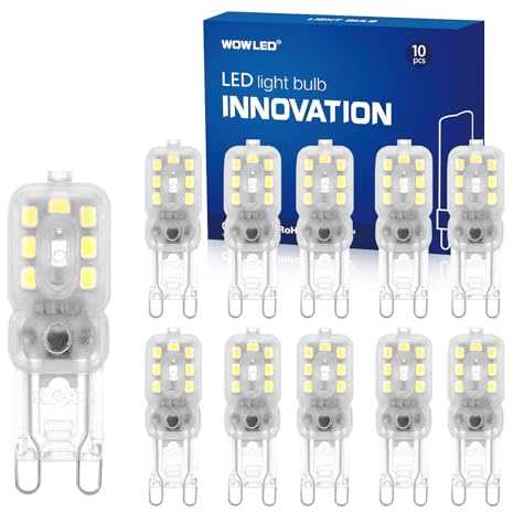 WOWLED G9 LED Light Bulb, 3W (30W Equivalent), Non-Dimmable, Cool White, Pack of 10, 220 Lumen, 6000 Kelvin, 220-240V, 360 Degree, Ideal for Chandelier Home Lighting Decor