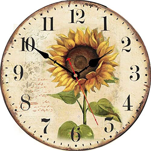 VIKMARI Sunflower Wall Clock 8 Inch Silent Non Ticking Wooden Quality Quartz Battery Operated Round Wall Clocks for Home/Office/Classroom/School/Kitchen