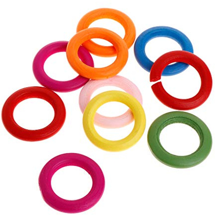 GROOMY Jouets pour Oiseaux, 10 pièces/Ensemble Anneau en Bois Perroquet Jouets Morsure à mâcher Jouer Anneaux colorés naturels décoration Oiseaux Perruche Jouet Bricolage Accessoires-3.5 * 2 cm