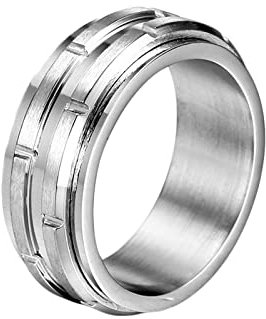 ANAZOZ Anillo Hombre Personalizado,Anillo para Hombre Acero Inoxidable Cepillado Giratorio Ancho 8.7mm Anillos para Hombre Plata Talla 62(19.7)