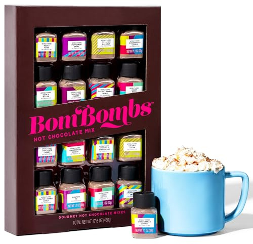 Thoughtfully BomBombs – Heiße Schokolade Geschenkset & Hot Chocolate Set – Kakao mit Dessert-Geschmacksrichtungen – Geschenkset für Weihnachten – Gourmet Kakao Probierset mit 16 Mini-Flaschen
