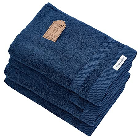 PandaHome Handtuch Set aus Baumwolle - 4 Badetücher - 100% Baumwolle Towel, Schnelltrocknend Weich Saugstark 500 g/m² (Blau)