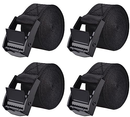 TRIWONDER Cinghia a Cricchetto Cinghie di Fissaggio con Fibbia a Sgancio Rapido in Lega di Zinco per Moto Bici Bagagli Auto e Rimorchi (1 m, Fibbia Nero - Nero - 4 Pezzi)