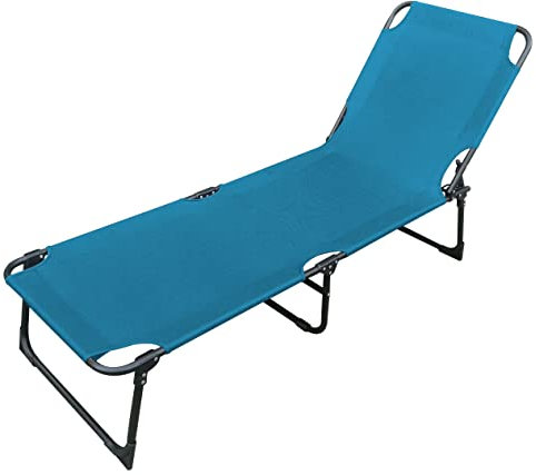 Mojawo Sdraio da giardino a 3 gambe, pieghevole, blu, con passanti per il trasporto, lunghezza 188 x larghezza 57 x altezza 30 cm