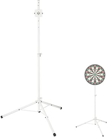 Relaxdays Dartständer für Dartscheibe, höhenverstellbar, 147-210 cm, Dartboard Halterung für Steeldarts & E-Darts, weiß