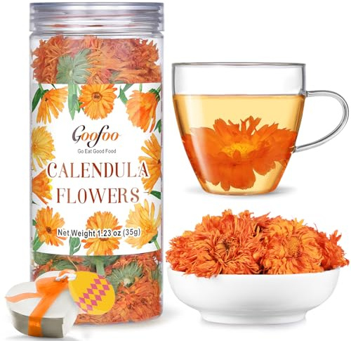 Dried Calendula Buds Flowers Loose Leaf Tea, Whole Edible Fragrant Marigold Bulk Blossoms for DIY Baking, Raw Natural, Ideal for Easter, 1.23 oz