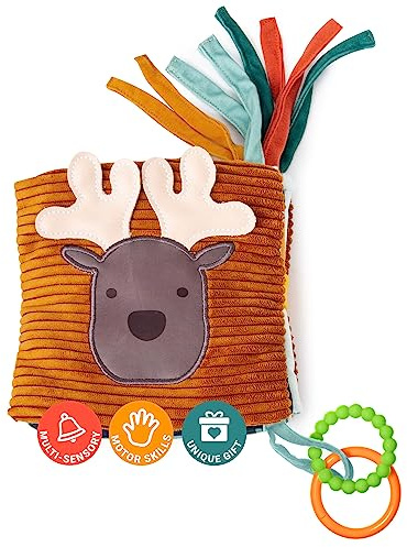 Little Big Friends Soft Activity Book 2 in 1 | Stoff Fühlbuch & Quiet Book Baby | Kontrastbuch mit Beißring & Rassel | Entwicklungsspielzeug Baby ab 3 Monate | Jungle