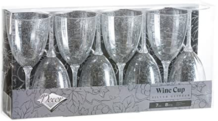 Decor Decorline - 96 Weingläser Kelch mit Stiel aus Premium-Kunststoff mit Silberglitter Wiederverwendbar Cocktailgläser für Hochzeiten & Partys, 200ml - Mehrweg & Stabil